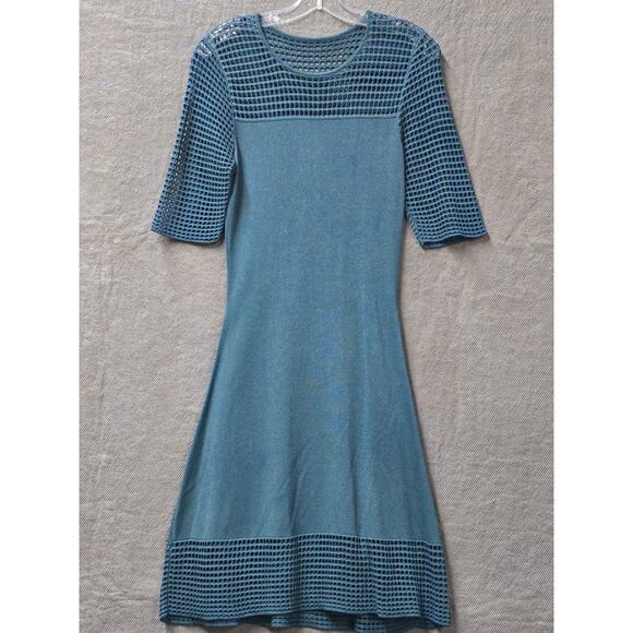 💙 Nanette Lepore Teal Dream Dress - Size S Knit & Crochet Chic 💙 Retro Preppy - Picture 1 of 7